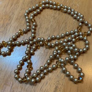 60” Pearl And Amber Crystal Strand Necklace